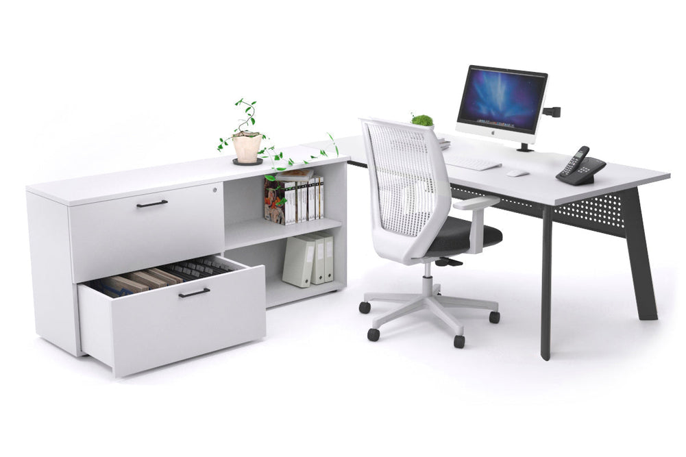 Switch Executive Setting With Uniform Spine - Black Frame [1800L x 800W with Cable Scallop]-white black modesty 2 drawer open filing cabinet