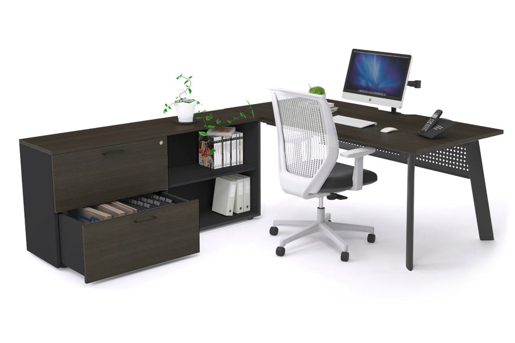 Switch Executive Setting With Uniform Spine - Black Frame [1800L x 800W with Cable Scallop]-dark oak black modesty 2 drawer open filing cabinet