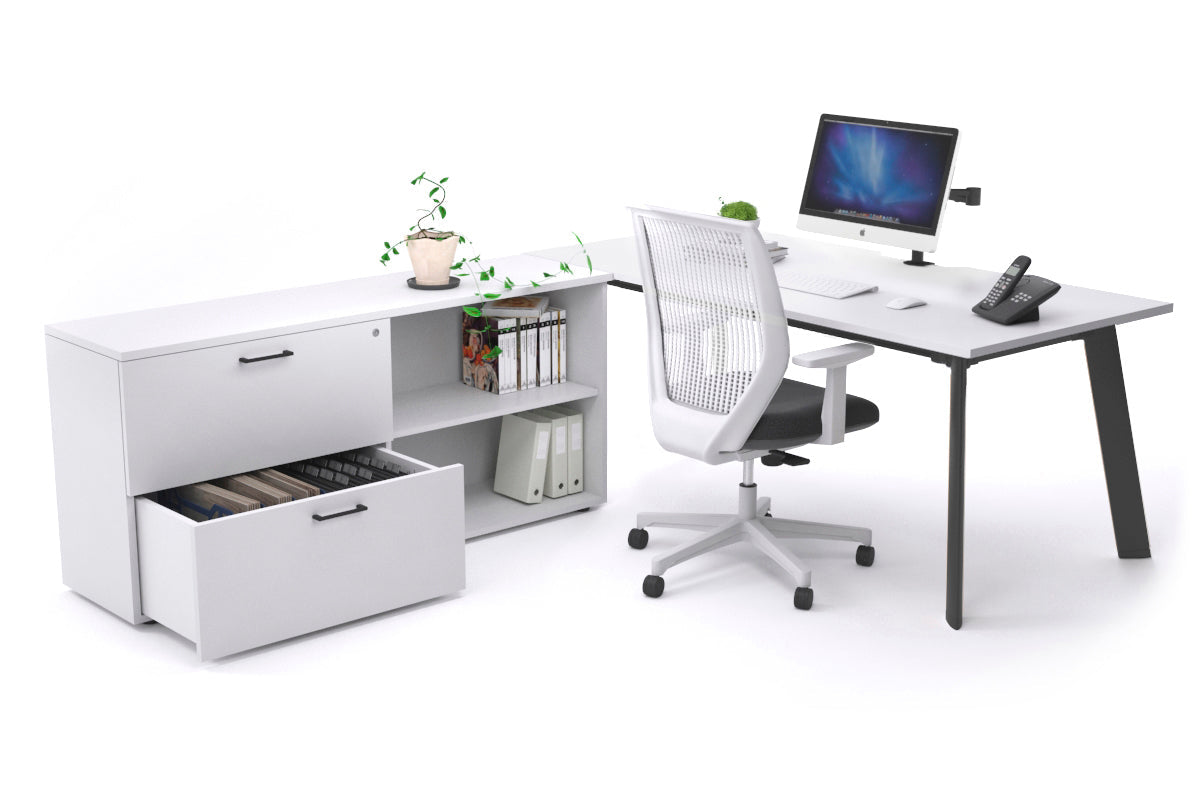 Switch Executive Setting With Uniform Spine - Black Frame [1800L x 800W with Cable Scallop] Jasonl white none 2 drawer open filing cabinet
