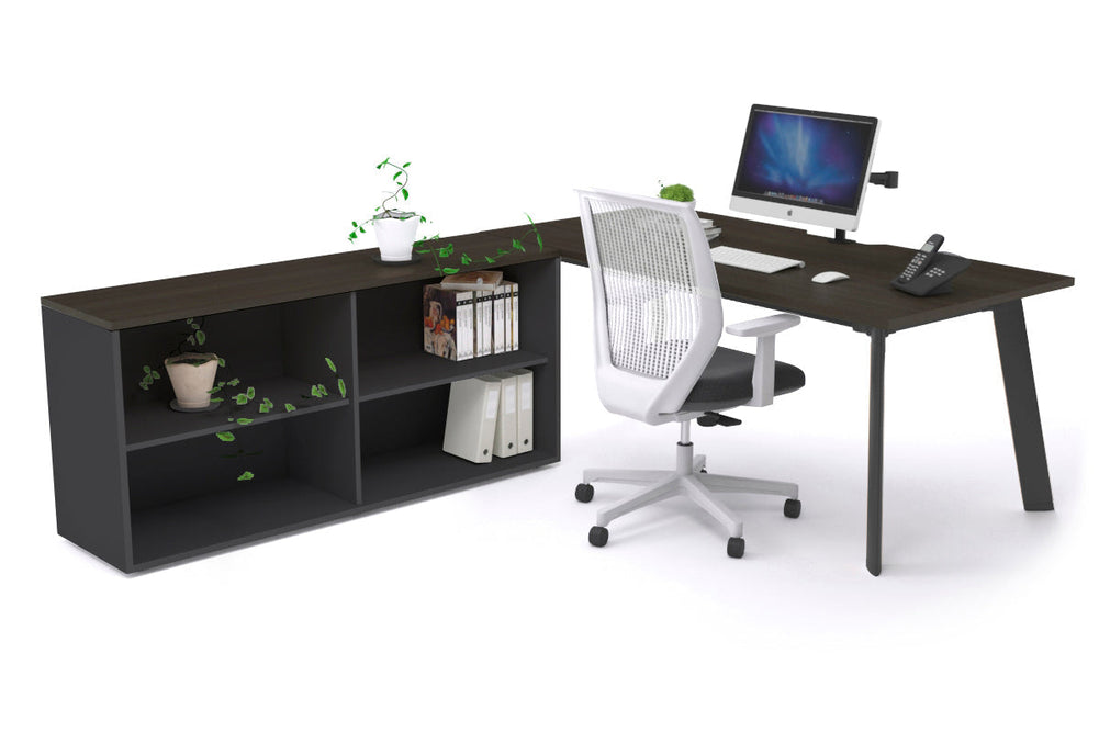 Switch Executive Setting With Uniform Spine - Black Frame [1800L x 800W with Cable Scallop]-dark oak none open bookcase