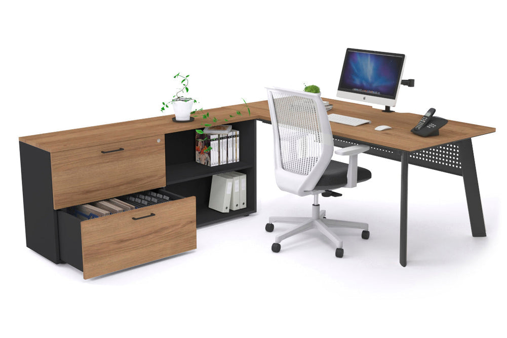 Switch Executive Setting With Uniform Spine - Black Frame [1800L x 800W with Cable Scallop]-salvage oak black modesty 2 drawer open filing cabinet