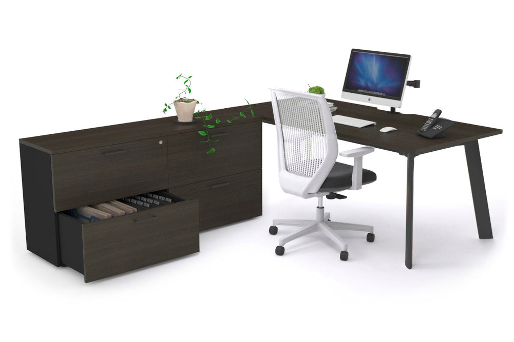 Switch Executive Setting With Uniform Spine - Black Frame [1800L x 800W with Cable Scallop]-dark oak none 4 drawer lateral filing cabinet