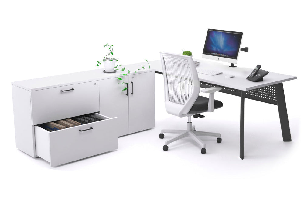 Switch Executive Setting With Uniform Spine - Black Frame [1800L x 800W with Cable Scallop]-white black modesty 2 drawer 2 door filing cabinet