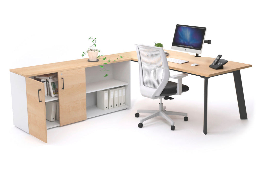 Switch Executive Setting With Uniform Spine - Black Frame [1800L x 800W with Cable Scallop]-maple none 2 door open storage cabinet