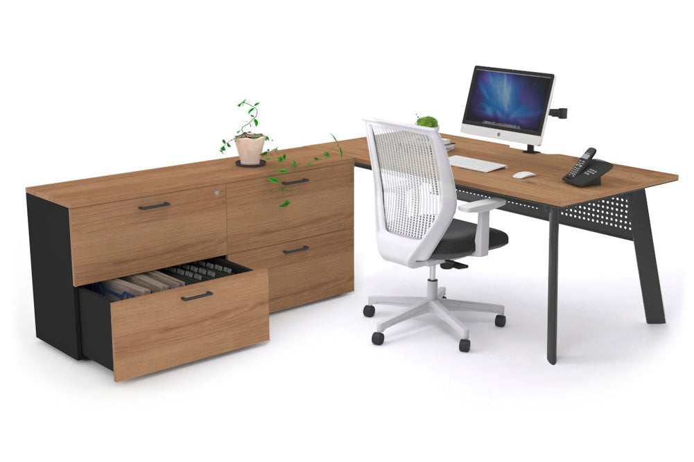 Switch Executive Setting With Uniform Spine - Black Frame [1800L x 800W with Cable Scallop]-salvage oak black modesty 4 drawer lateral filing cabinet