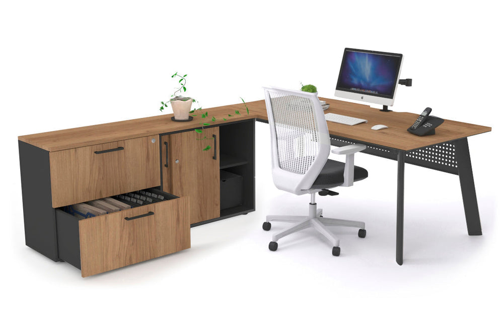 Switch Executive Setting With Uniform Spine - Black Frame [1800L x 800W with Cable Scallop]-salvage oak black modesty 2 drawer lateral sliding door credenza