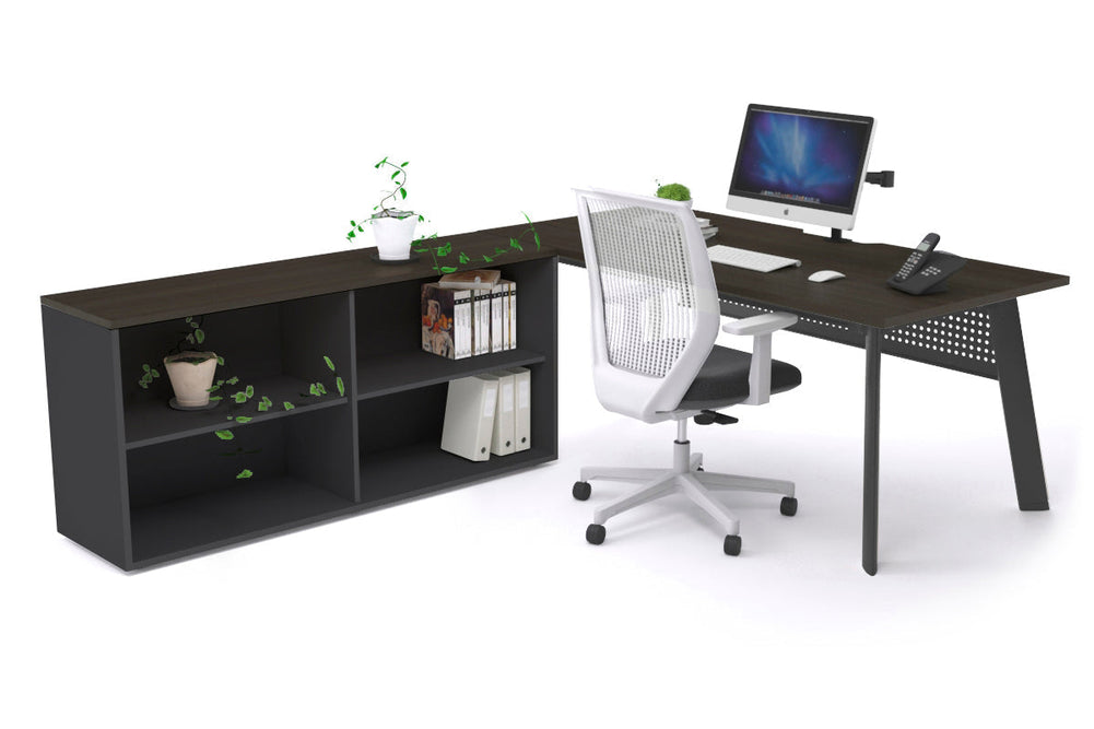 Switch Executive Setting With Uniform Spine - Black Frame [1800L x 800W with Cable Scallop]-dark oak black modesty open bookcase