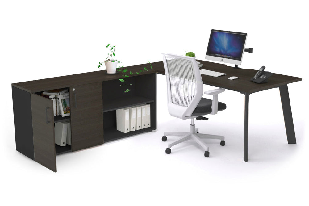 Switch Executive Setting With Uniform Spine - Black Frame [1800L x 800W with Cable Scallop]-dark oak none 2 door open storage cabinet