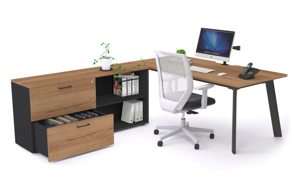 Switch Executive Setting With Uniform Spine - Black Frame [1800L x 800W with Cable Scallop]-salvage oak none 2 drawer open filing cabinet