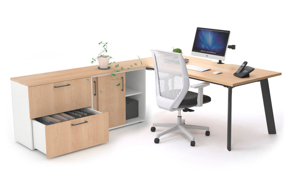 Switch Executive Setting With Uniform Spine - Black Frame [1800L x 800W with Cable Scallop]-maple none 2 drawer lateral sliding door credenza