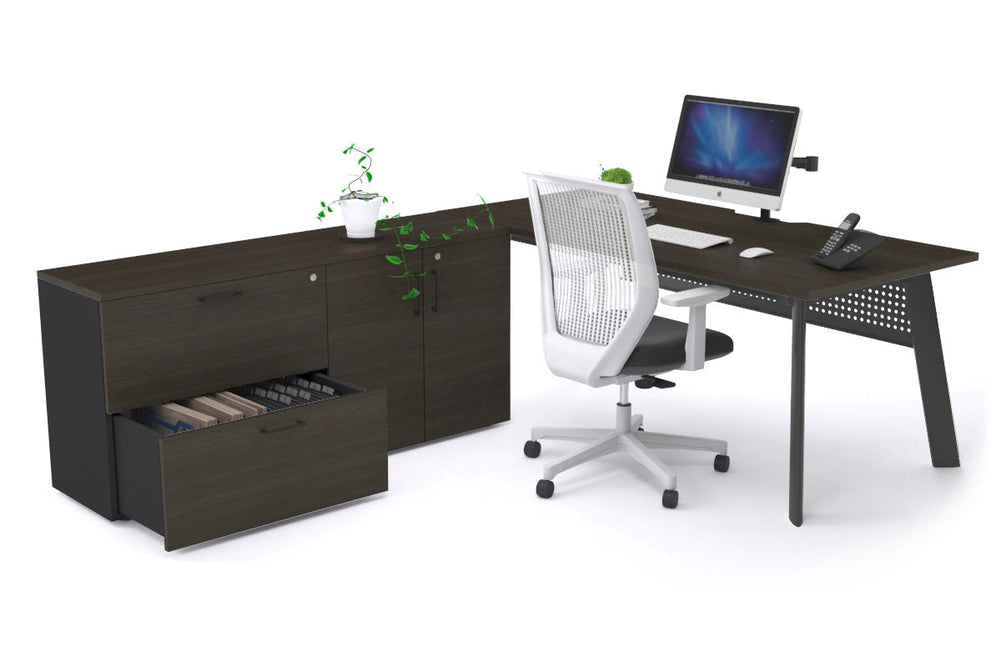 Switch Executive Setting With Uniform Spine - Black Frame [1800L x 800W with Cable Scallop]-dark oak black modesty 2 drawer 2 door filing cabinet