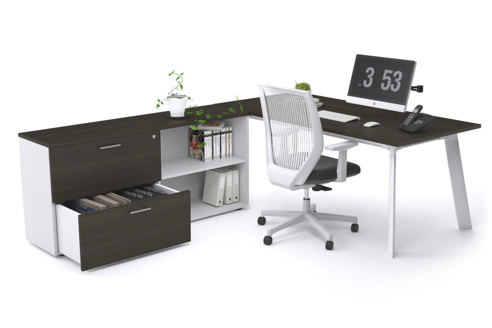 Switch Executive Setting With Uniform Spine - White Frame [1600L x 700W]-dark oak none 2 drawer open filing cabinet