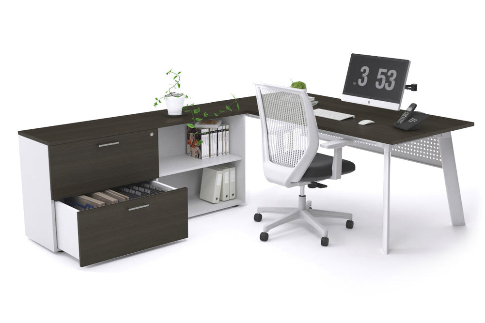 Switch Executive Setting With Uniform Spine - White Frame [1600L x 700W]-dark oak white modesty 2 drawer open filing cabinet