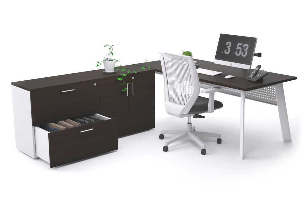 Switch Executive Setting With Uniform Spine - White Frame [1600L x 700W]-dark oak white modesty 2 drawer 2 door filing cabinet