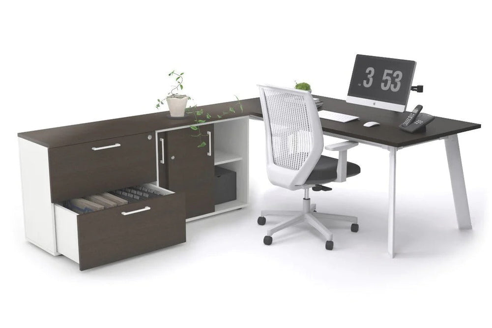 Switch Executive Setting With Uniform Spine - White Frame [1600L x 700W]-dark oak none 2 drawer lateral sliding door credenza