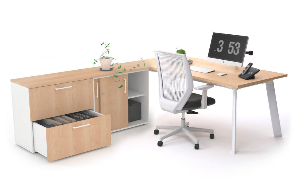 Switch Executive Setting With Uniform Spine - White Frame [1600L x 700W]-maple none 2 drawer lateral sliding door credenza