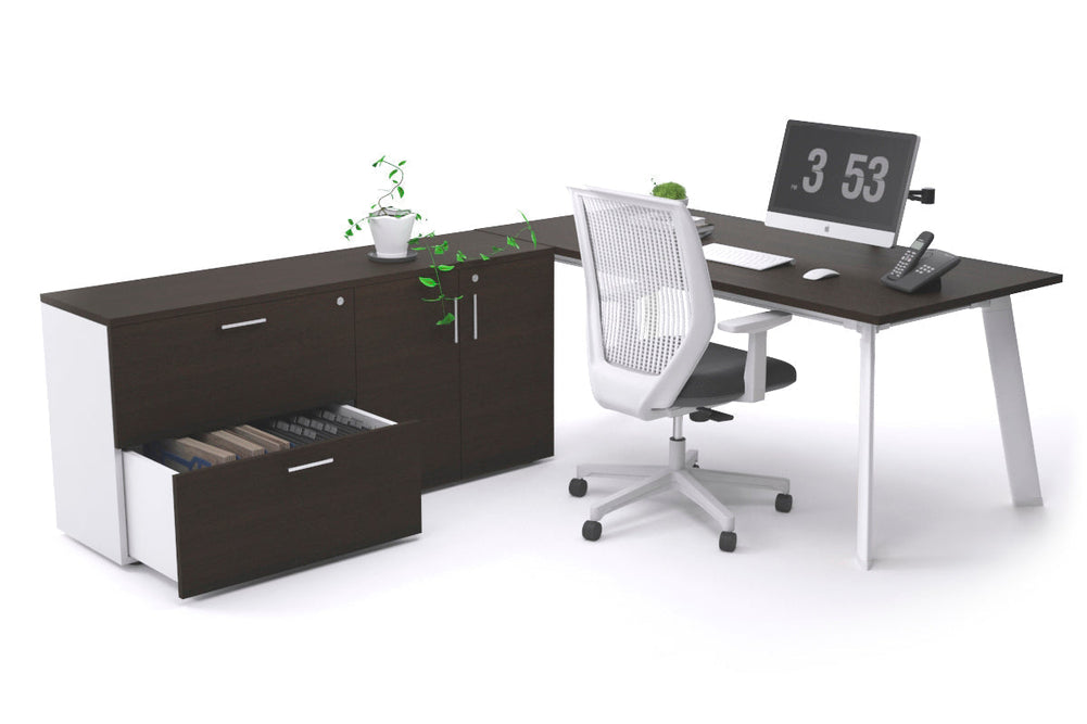Switch Executive Setting With Uniform Spine - White Frame [1600L x 700W]-dark oak none 2 drawer 2 door filing cabinet