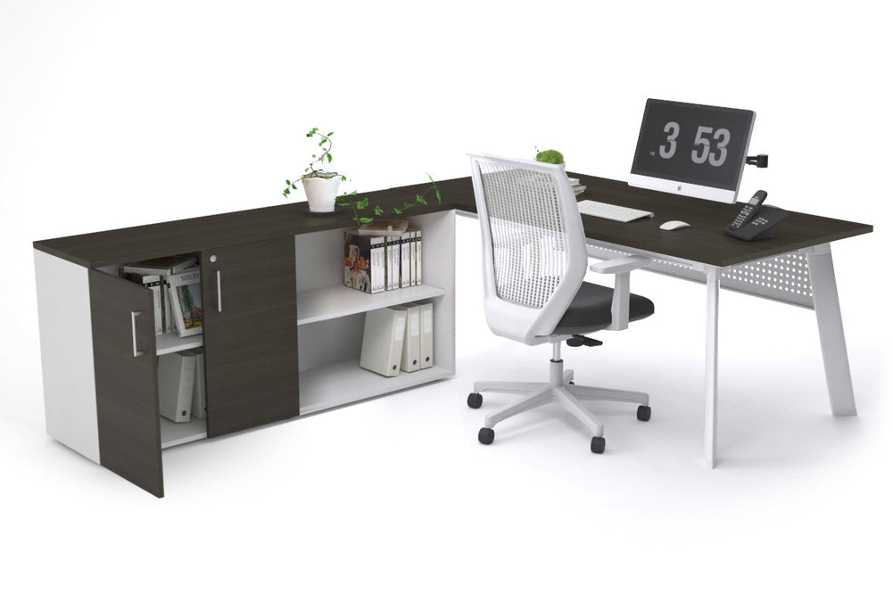 Switch Executive Setting With Uniform Spine - White Frame [1600L x 700W]-dark oak white modesty 2 door open storage cabinet