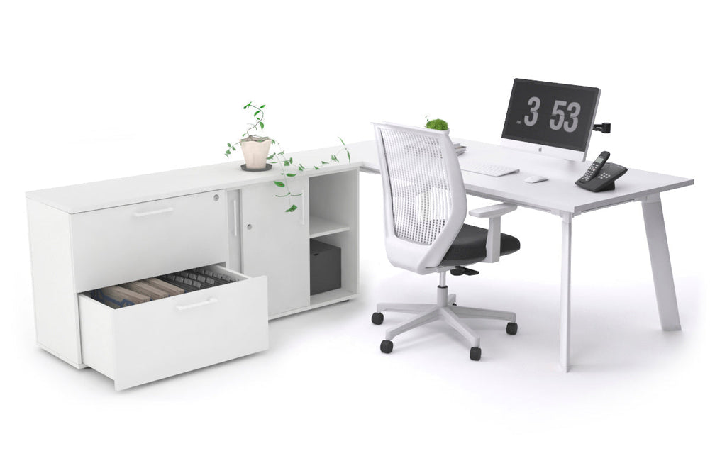 Switch Executive Setting With Uniform Spine - White Frame [1600L x 700W]-white none 2 drawer lateral sliding door credenza
