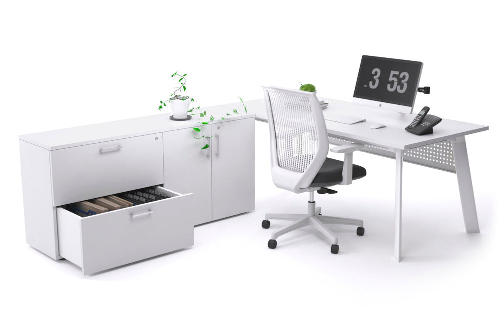 Switch Executive Setting With Uniform Spine - White Frame [1600L x 700W]-white white modesty 2 drawer 2 door filing cabinet
