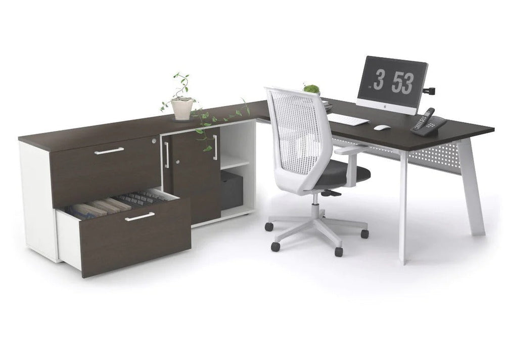 Switch Executive Setting With Uniform Spine - White Frame [1600L x 700W]-dark oak white modesty 2 drawer lateral sliding door credenza
