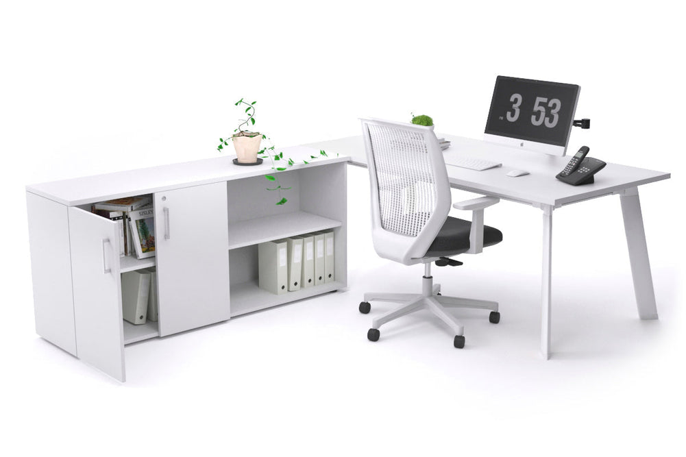 Switch Executive Setting With Uniform Spine - White Frame [1600L x 700W]-white none 2 door open storage cabinet