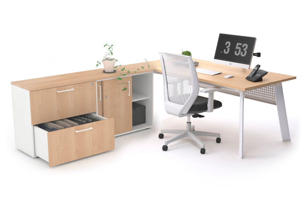 Switch Executive Setting With Uniform Spine - White Frame [1600L x 700W]-maple white modesty 2 drawer lateral sliding door credenza