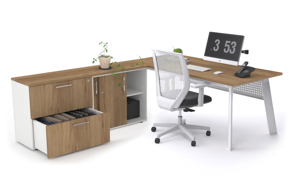 Switch Executive Setting With Uniform Spine - White Frame [1600L x 700W]-salvage oak white modesty 2 drawer lateral sliding door credenza