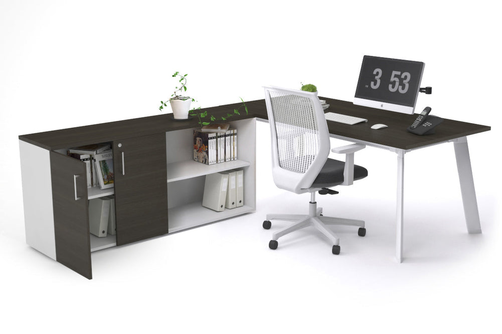 Switch Executive Setting With Uniform Spine - White Frame [1600L x 700W]-dark oak none 2 door open storage cabinet