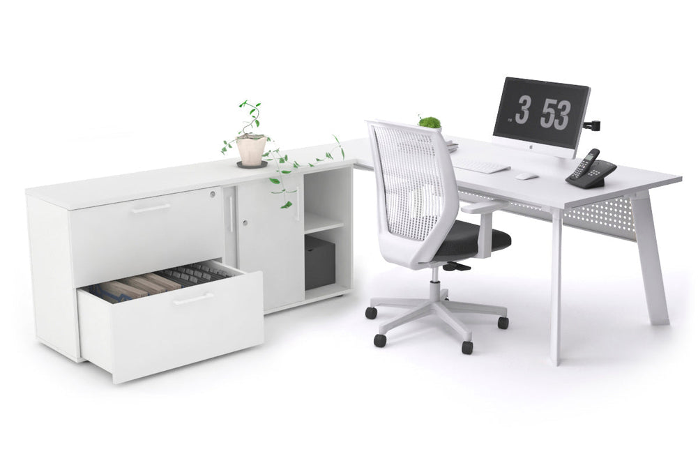 Switch Executive Setting With Uniform Spine - White Frame [1600L x 700W]-white white modesty 2 drawer lateral sliding door credenza