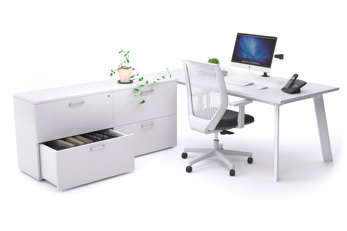 Switch Executive Setting With Uniform Spine - White Frame [1600L x 800W with Cable Scallop] Jasonl white none 4 drawer lateral filing cabinet