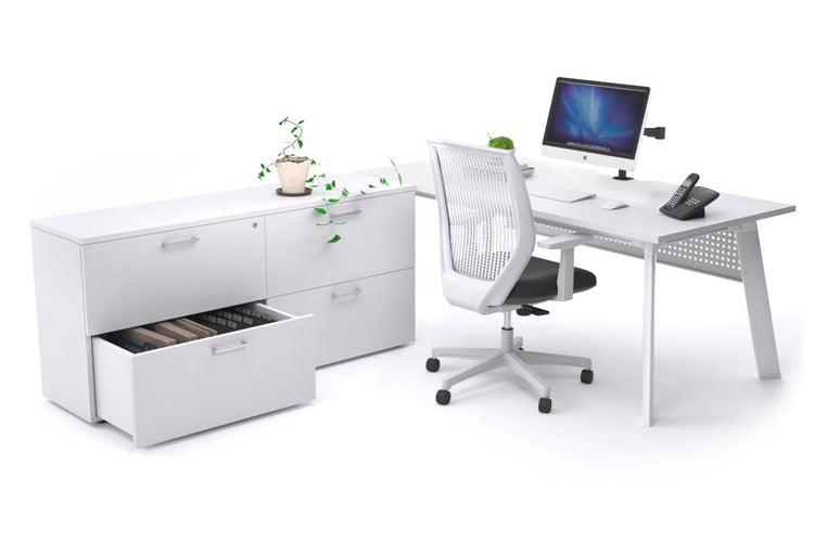 Switch Executive Setting With Uniform Spine - White Frame [1600L x 800W with Cable Scallop] Jasonl white white modesty 4 drawer lateral filing cabinet