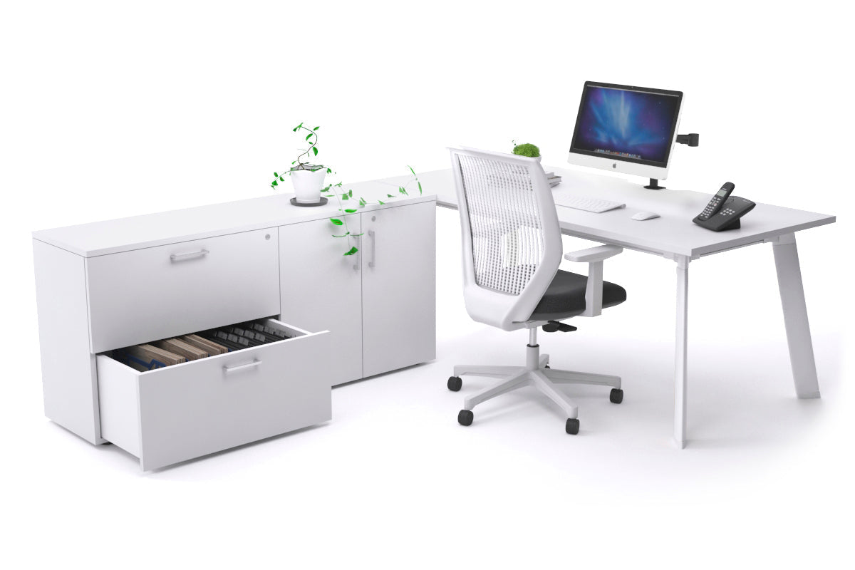 Switch Executive Setting With Uniform Spine - White Frame [1600L x 800W with Cable Scallop] Jasonl white none 2 drawer 2 door filing cabinet