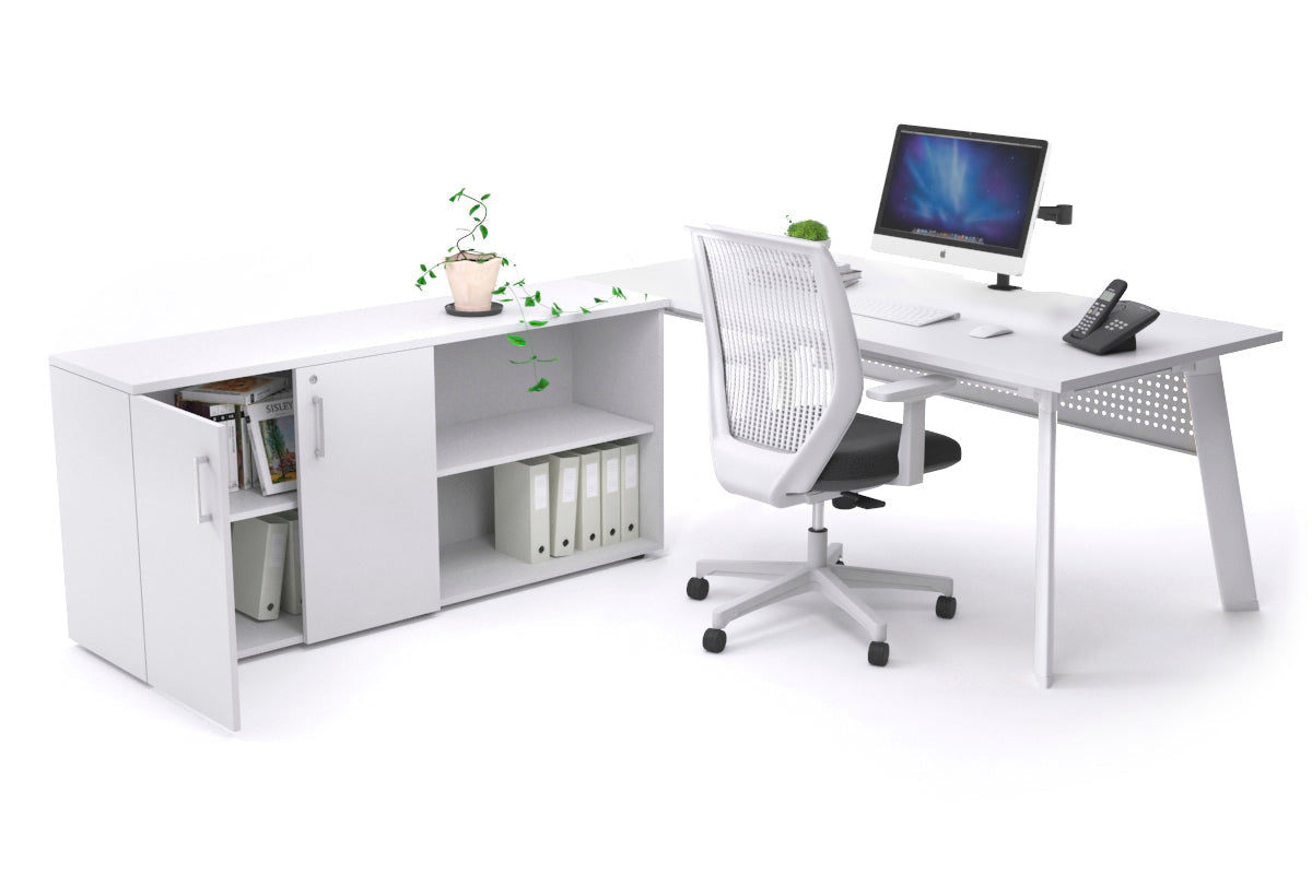 Switch Executive Setting With Uniform Spine - White Frame [1600L x 800W with Cable Scallop] Jasonl white white modesty 2 door open storage cabinet