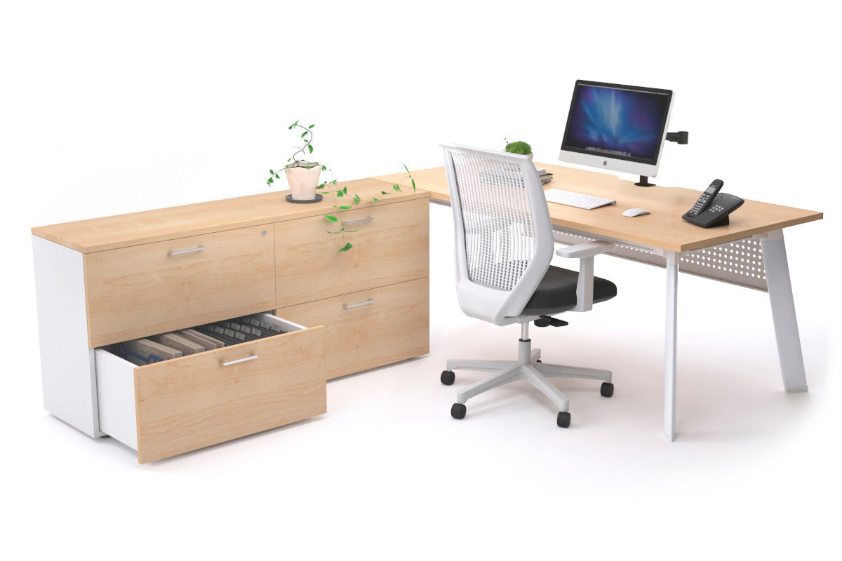 Switch Executive Setting With Uniform Spine - White Frame [1600L x 800W with Cable Scallop] Jasonl maple white modesty 4 drawer lateral filing cabinet