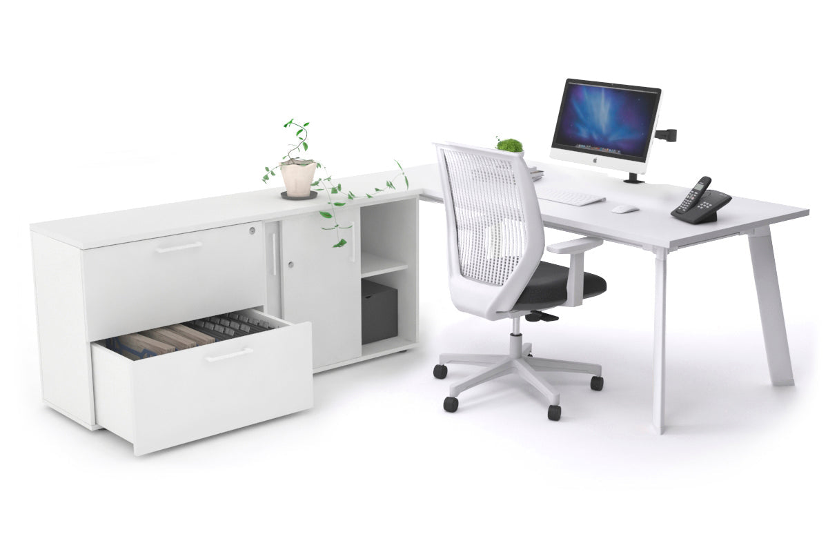 Switch Executive Setting With Uniform Spine - White Frame [1600L x 800W with Cable Scallop] Jasonl white none 2 drawer lateral sliding door credenza