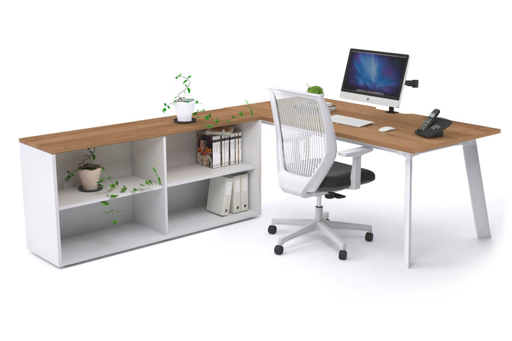 Switch Executive Setting With Uniform Spine - White Frame [1800L x 800W with Cable Scallop]-salvage oak none open bookcase