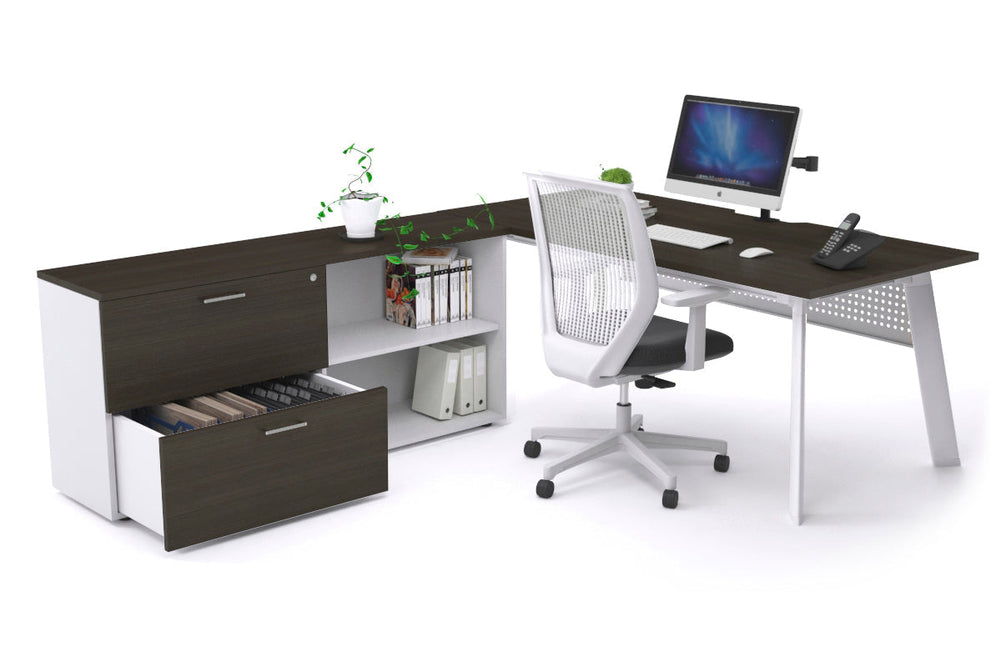 Switch Executive Setting With Uniform Spine - White Frame [1800L x 800W with Cable Scallop]-dark oak white modesty 2 drawer open filing cabinet