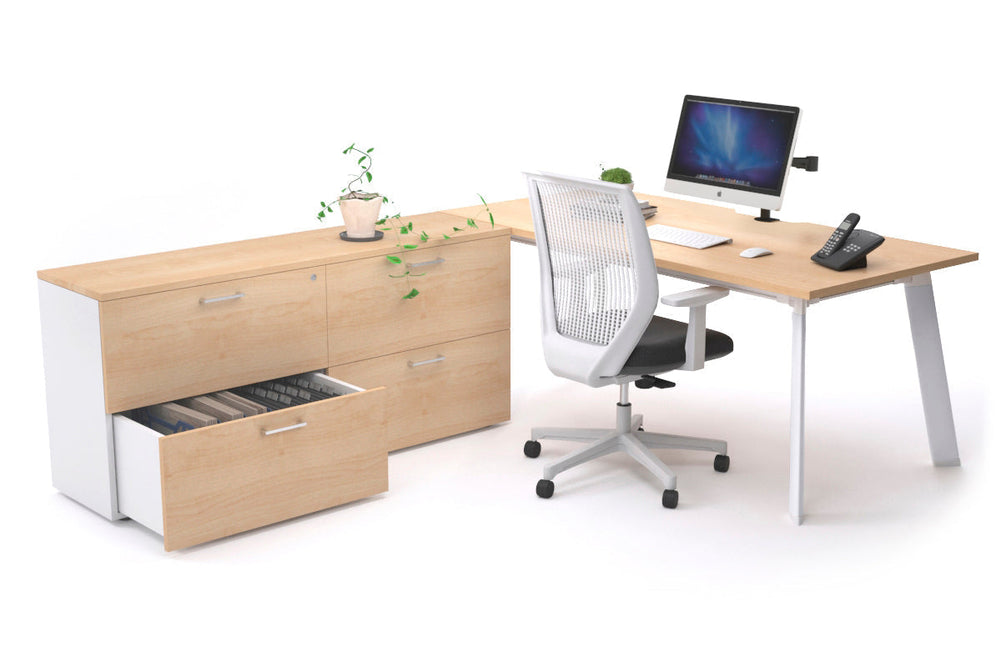 Switch Executive Setting With Uniform Spine - White Frame [1800L x 800W with Cable Scallop]-maple none 4 drawer lateral filing cabinet