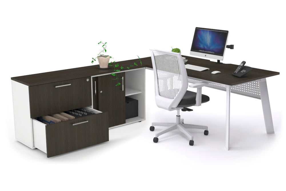 Switch Executive Setting With Uniform Spine - White Frame [1800L x 800W with Cable Scallop]-dark oak white modesty 2 drawer lateral sliding door credenza