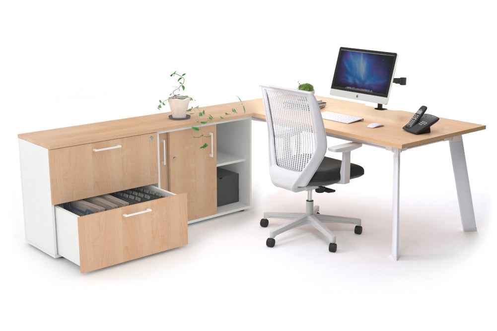 Switch Executive Setting With Uniform Spine - White Frame [1800L x 800W with Cable Scallop]-maple none 2 drawer lateral sliding door credenza