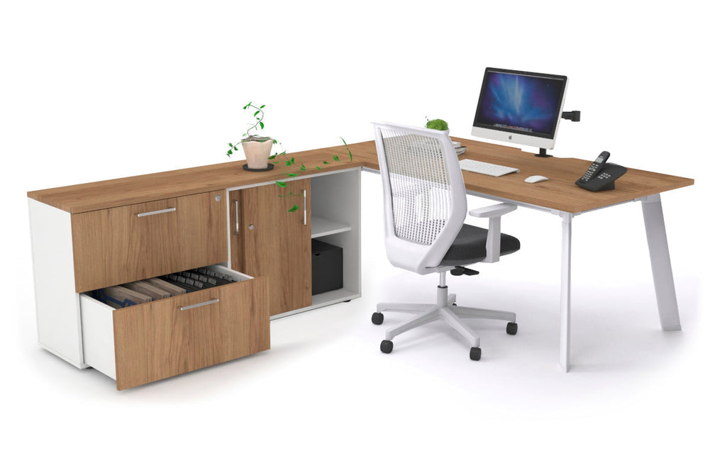 Switch Executive Setting With Uniform Spine - White Frame [1800L x 800W with Cable Scallop]-salvage oak none 2 drawer lateral sliding door credenza