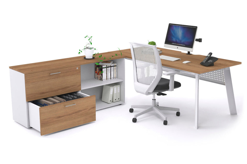 Switch Executive Setting With Uniform Spine - White Frame [1800L x 800W with Cable Scallop]-salvage oak white modesty 2 drawer open filing cabinet