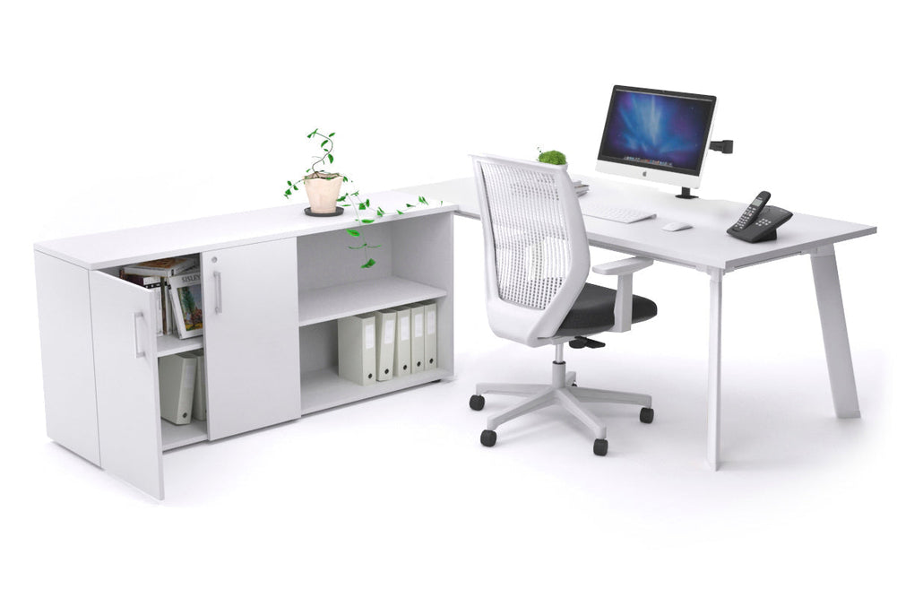 Switch Executive Setting With Uniform Spine - White Frame [1800L x 800W with Cable Scallop]-white none 2 door open storage cabinet