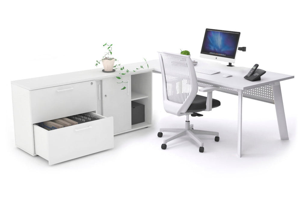 Switch Executive Setting With Uniform Spine - White Frame [1800L x 800W with Cable Scallop]-white white modesty 2 drawer lateral sliding door credenza