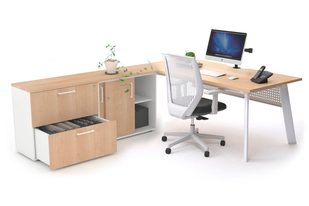 Switch Executive Setting With Uniform Spine - White Frame [1800L x 800W with Cable Scallop]-maple white modesty 2 drawer lateral sliding door credenza