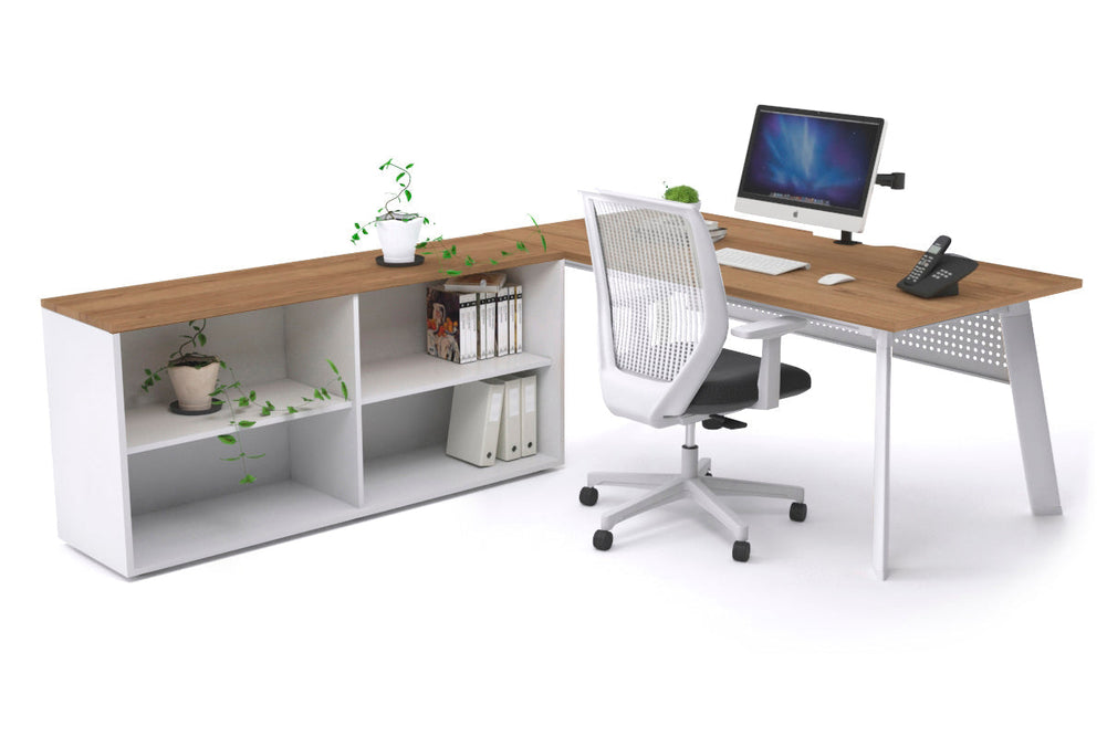 Switch Executive Setting With Uniform Spine - White Frame [1800L x 800W with Cable Scallop]-salvage oak white modesty open bookcase