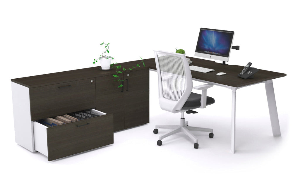 Switch Executive Setting With Uniform Spine - White Frame [1800L x 800W with Cable Scallop]-dark oak none 2 drawer 2 door filing cabinet