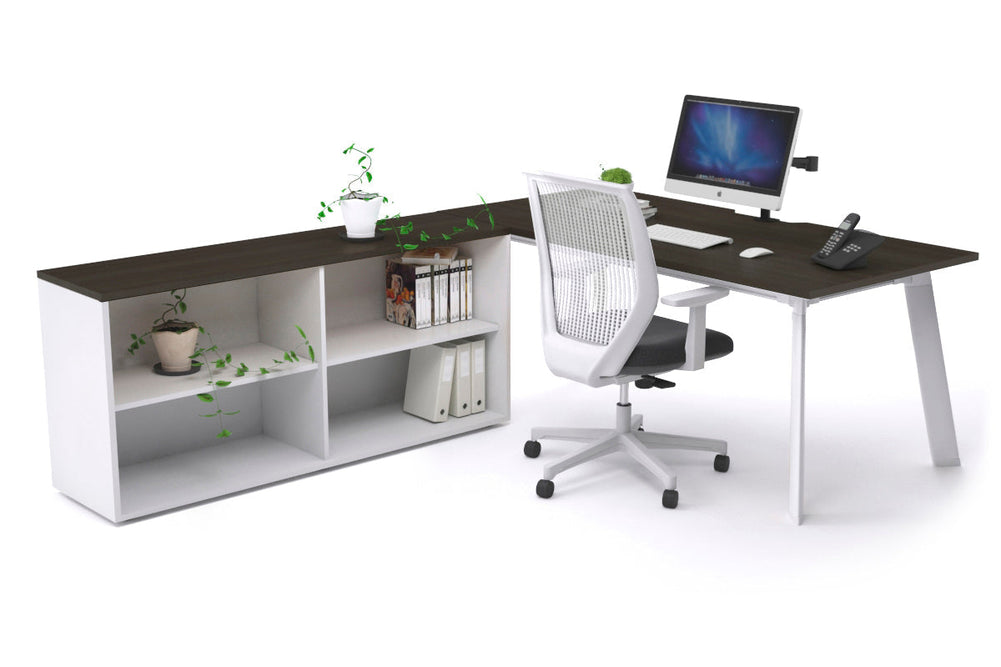 Switch Executive Setting With Uniform Spine - White Frame [1800L x 800W with Cable Scallop]-dark oak none open bookcase