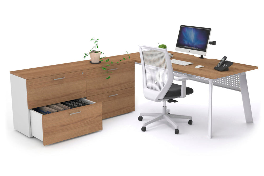 Switch Executive Setting With Uniform Spine - White Frame [1800L x 800W with Cable Scallop]-salvage oak white modesty 4 drawer lateral filing cabinet